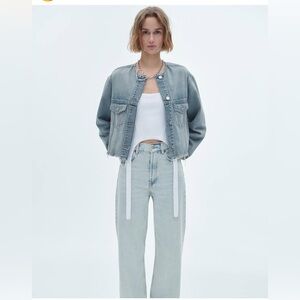 Zara Women's Light Blue Denim Collarless Jacket